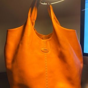 Tod's Orange top stitch Tote